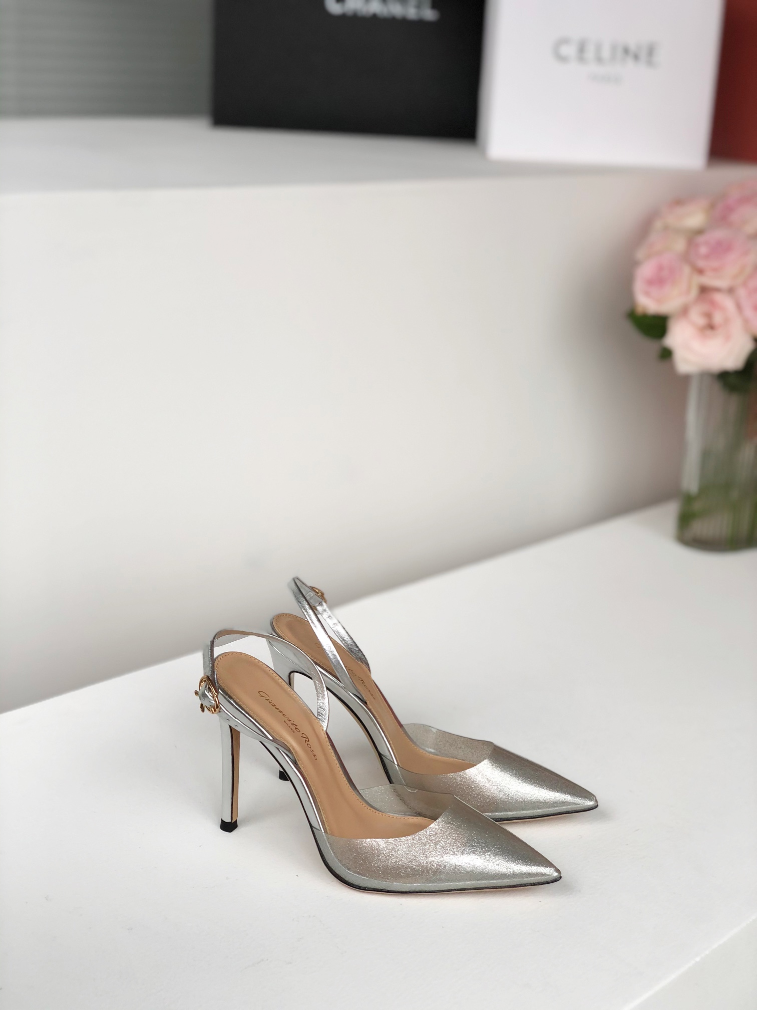 Gianvito Rossi 2022SS 透明 オープントゥ ポインテッド ハイヒール アップグレード版+PVC環境配慮素材 10.5cm シープレザー裏地