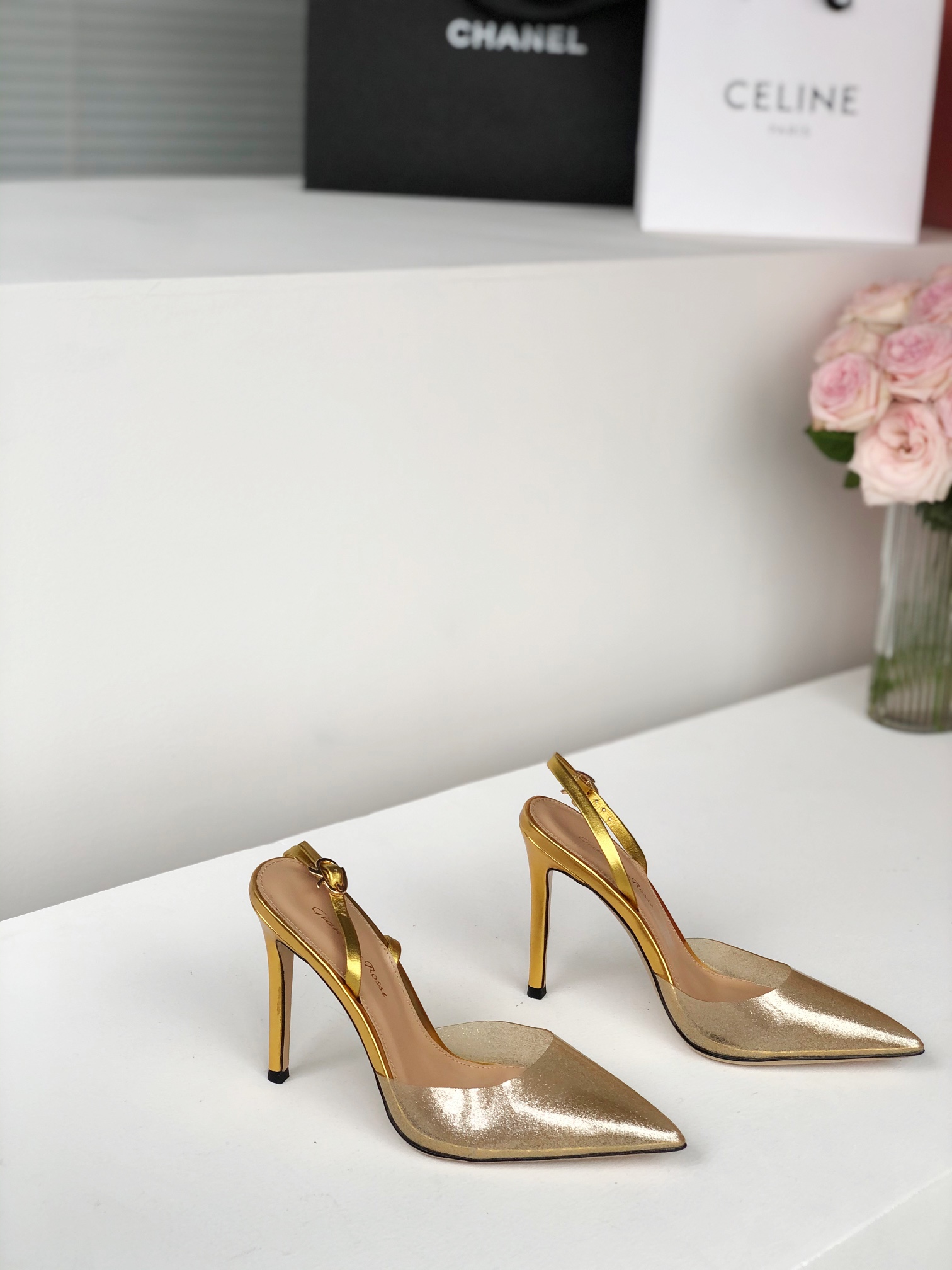 Gianvito Rossi 2022SS 透明 オープントゥ ポインテッド ハイヒール アップグレード版+PVC環境配慮素材 10.5cm シープレザー裏地
