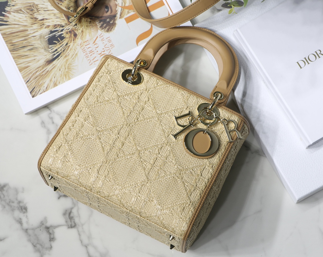 DIOR Lady D сумка-тоут с плетёным узором из рафии и канважем