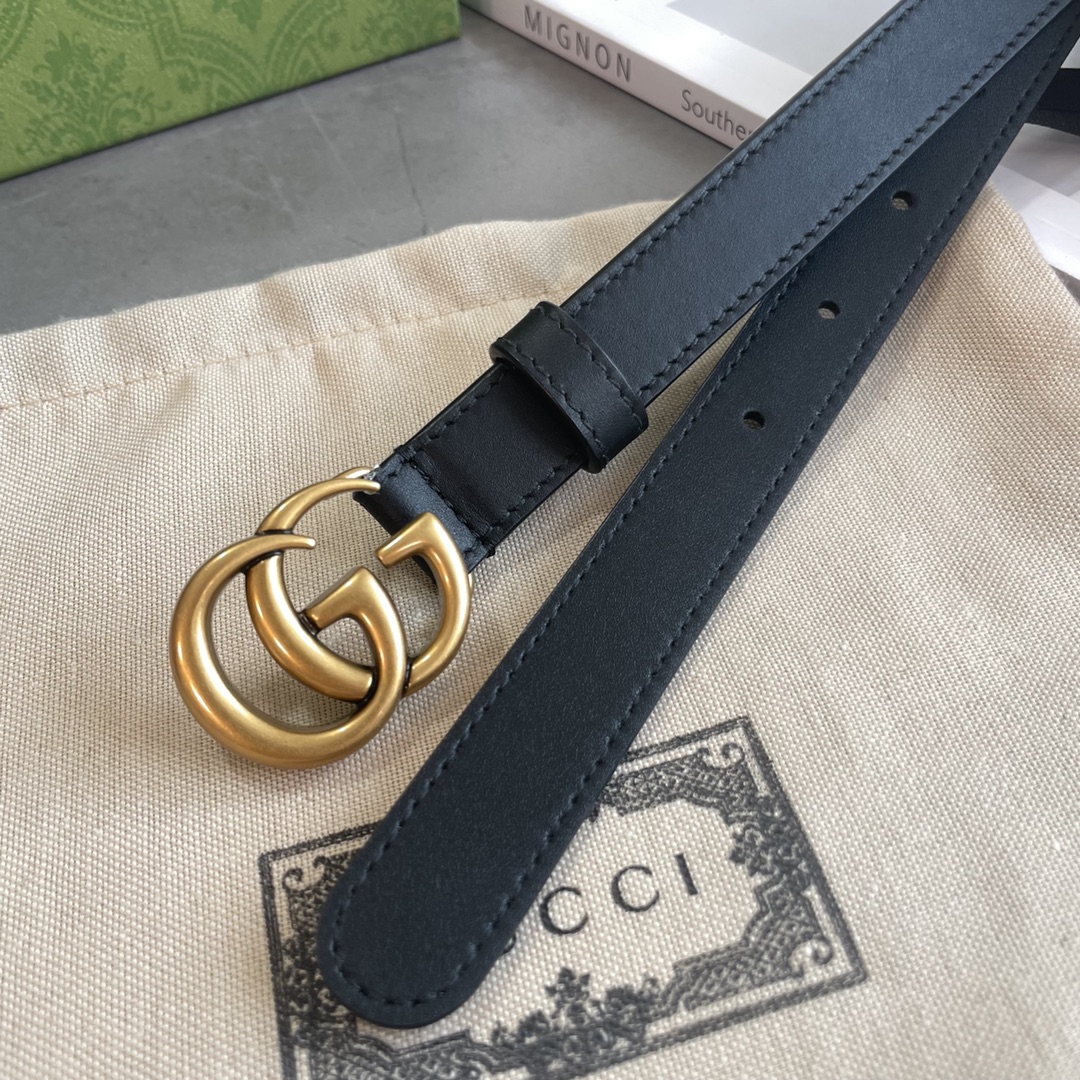Gucci 专柜新版横标 编码·APOOT 双面进口原厂牛皮材质 宽度2.0cm 经典古铜双G扣