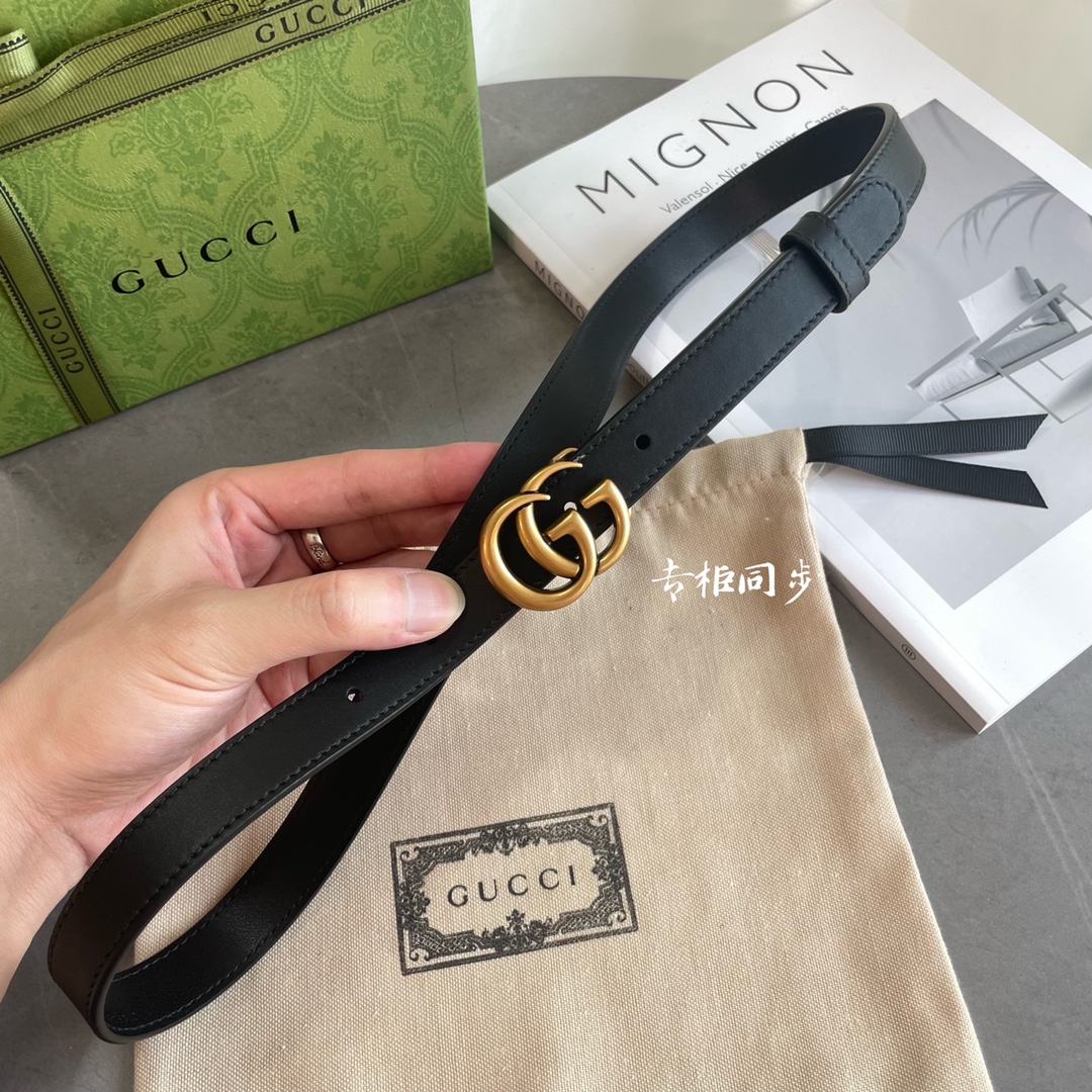 Gucci 专柜新版横标 编码·APOOT 双面进口原厂牛皮材质 宽度2.0cm 经典古铜双G扣