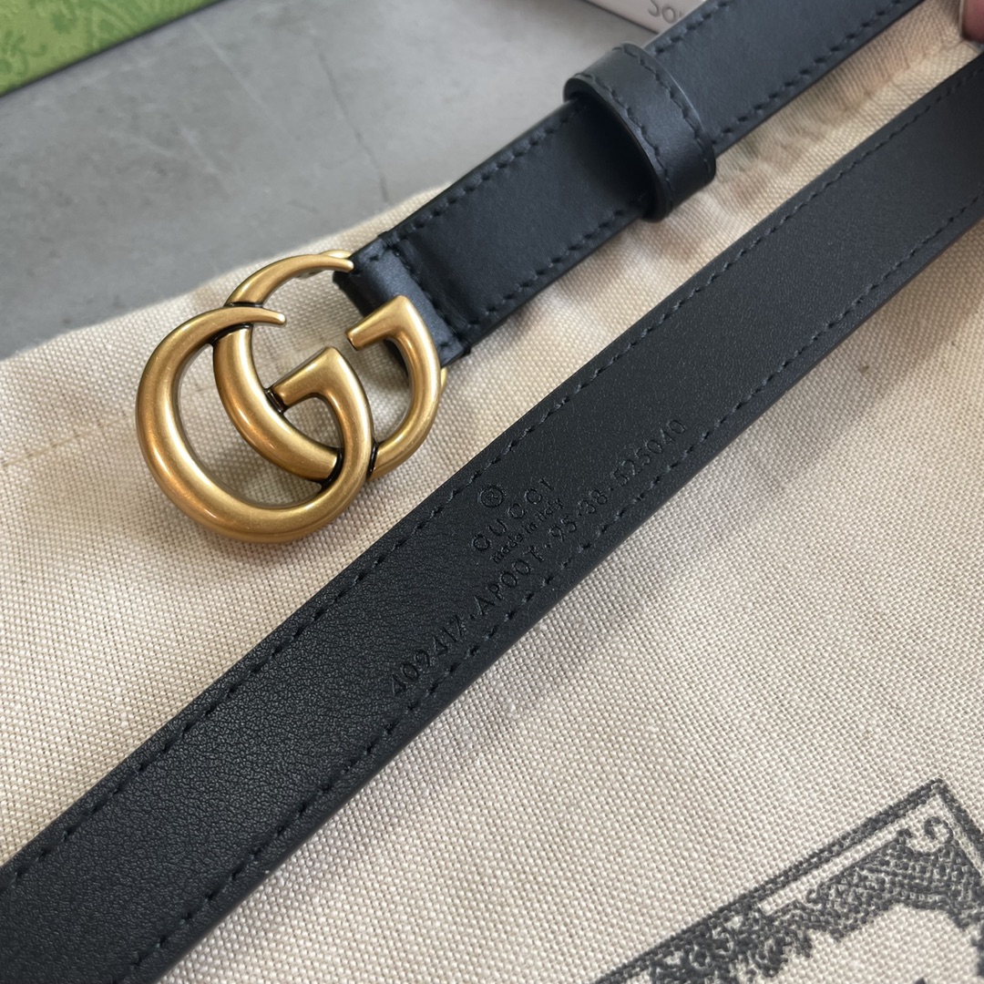 Gucci 专柜新版横标 编码·APOOT 双面进口原厂牛皮材质 宽度2.0cm 经典古铜双G扣