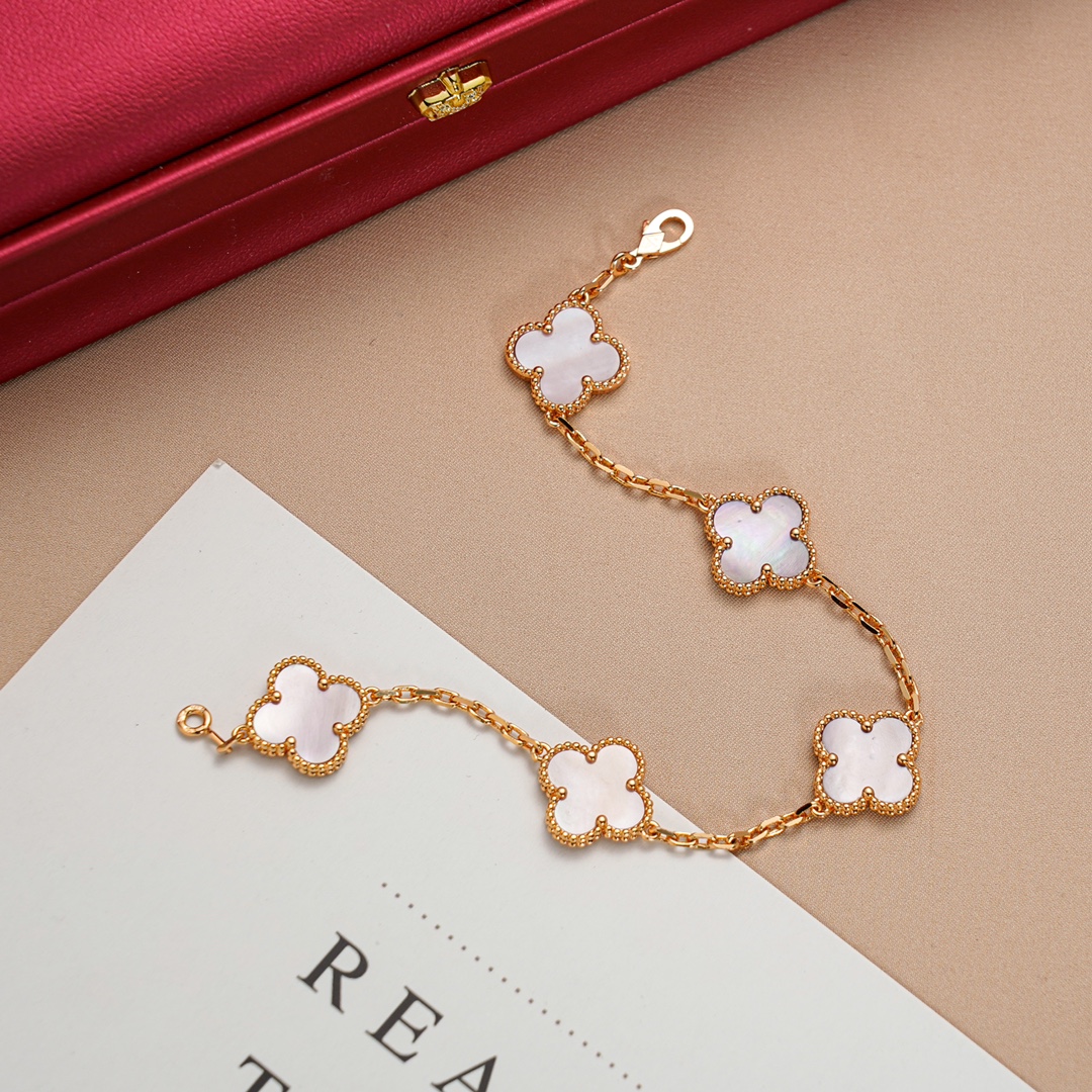 Van Cleef & Arpels vca 玫金色 天然粉贝母五花手链