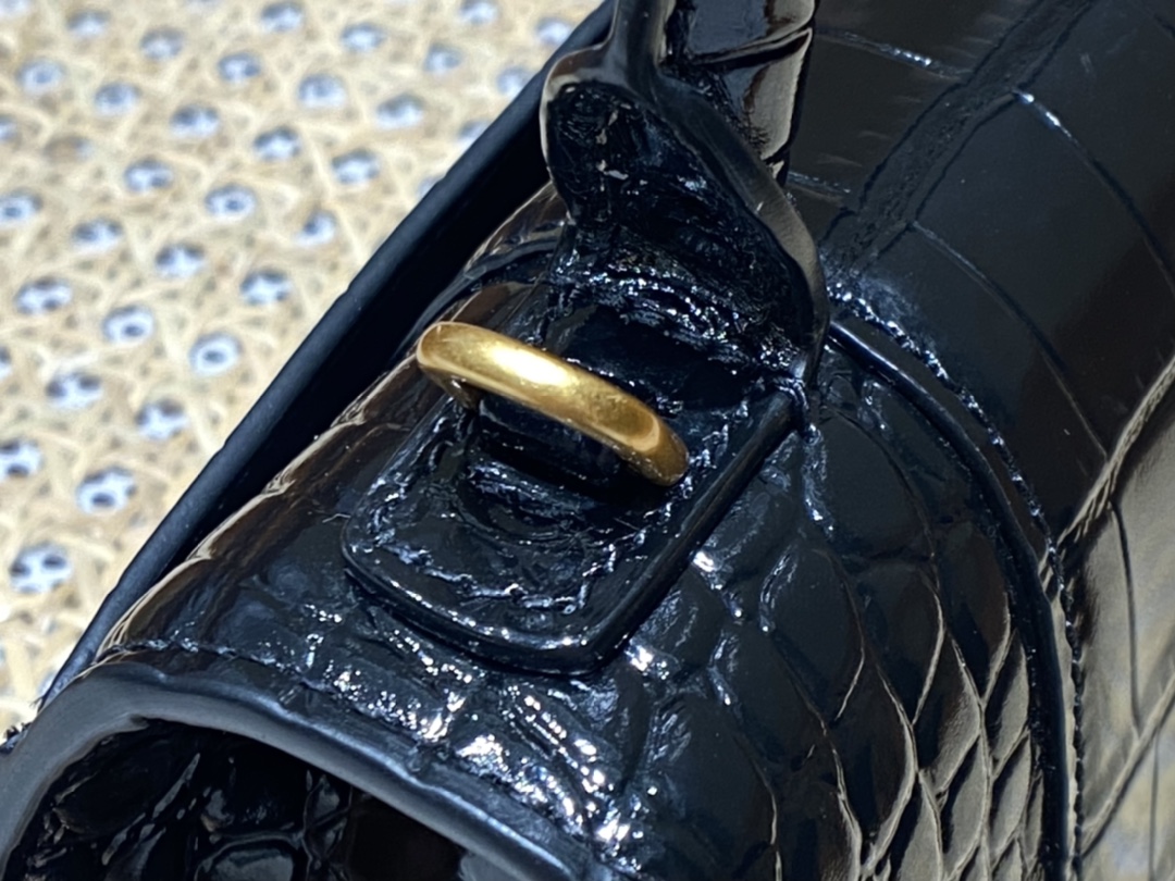 Balenciaga Hourglass XS 19CM BAG 鳄鱼纹沙漏包 592833黑色/金扣