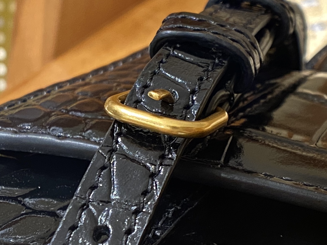 Balenciaga Hourglass XS 19CM BAG 鳄鱼纹沙漏包 592833黑色/金扣