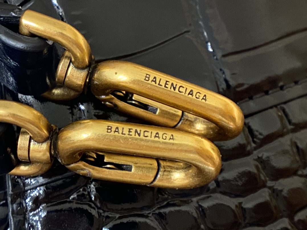 Balenciaga Hourglass XS 19CM BAG 鳄鱼纹沙漏包 592833黑色/金扣