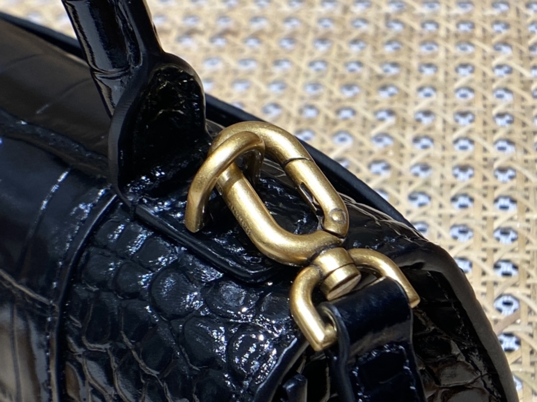 Balenciaga Hourglass XS 19CM BAG 鳄鱼纹沙漏包 592833黑色/金扣