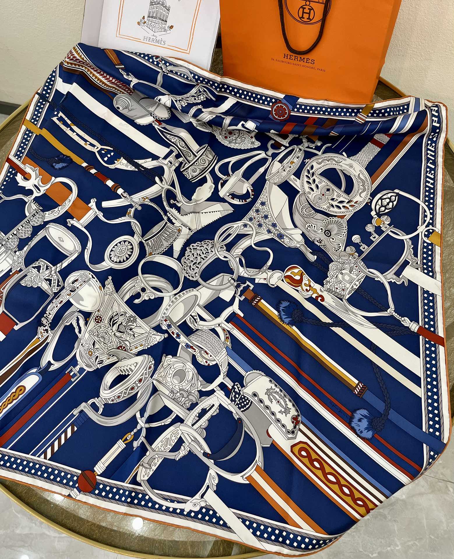 Hermes爱马仕『马镫竞赛』100%真丝方巾