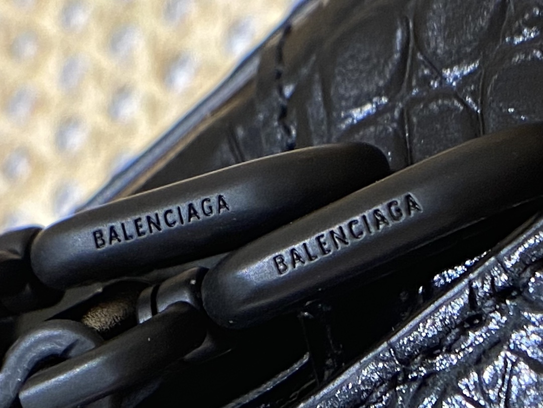 Balenciaga Hourglass XS 19CM BAG 鳄鱼纹沙漏包 592833黑色/黑扣