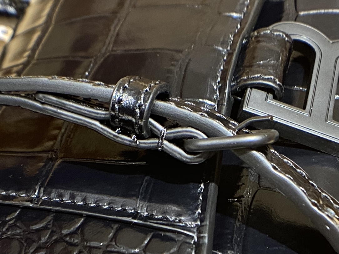 Balenciaga Hourglass XS 19CM BAG 鳄鱼纹沙漏包 592833黑色/黑扣