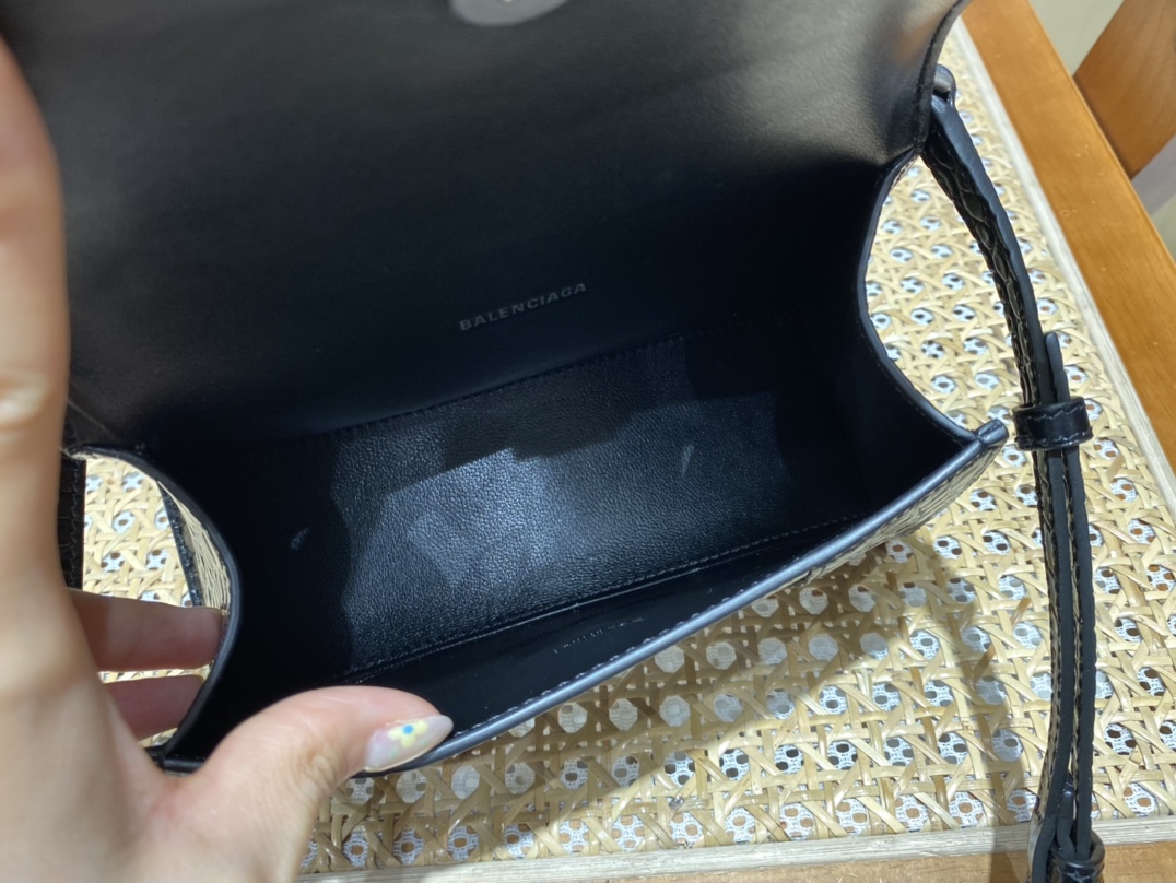 Balenciaga Hourglass XS 19CM BAG 鳄鱼纹沙漏包 592833黑色/银扣