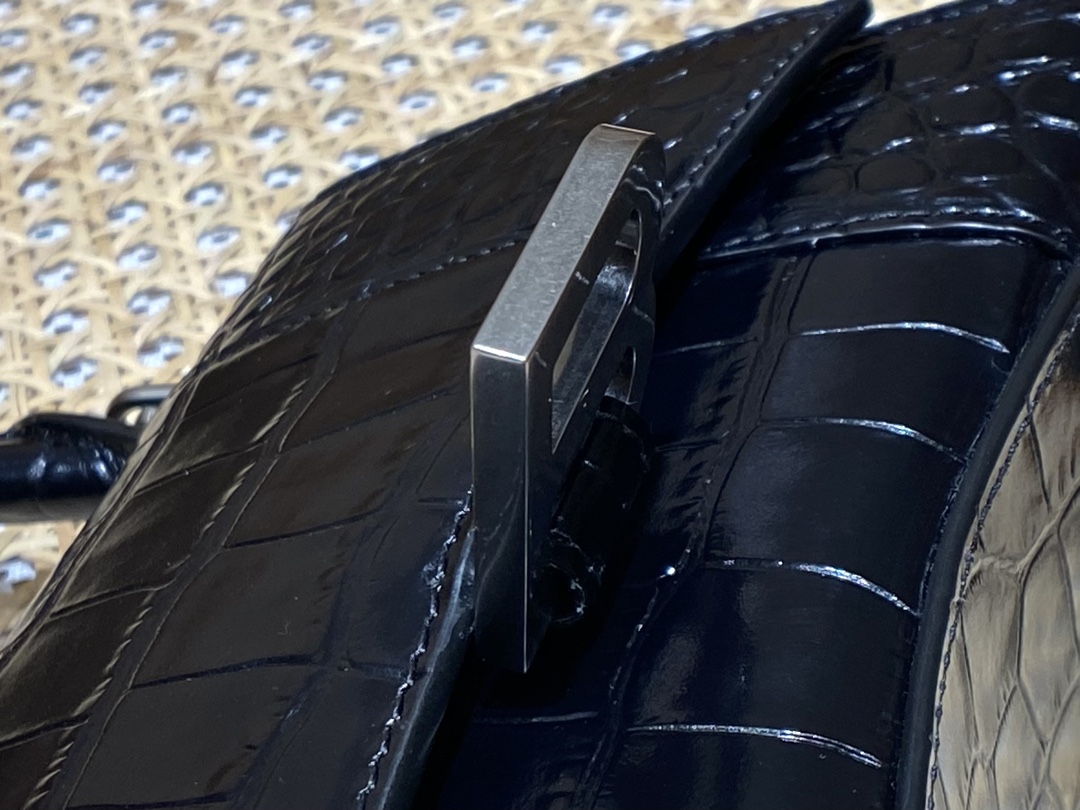 Balenciaga Hourglass XS 19CM BAG 鳄鱼纹沙漏包 592833黑色/银扣