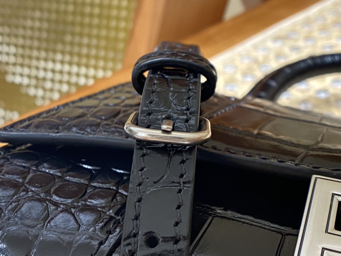 Balenciaga Hourglass XS 19CM BAG 鳄鱼纹沙漏包 592833黑色/银扣