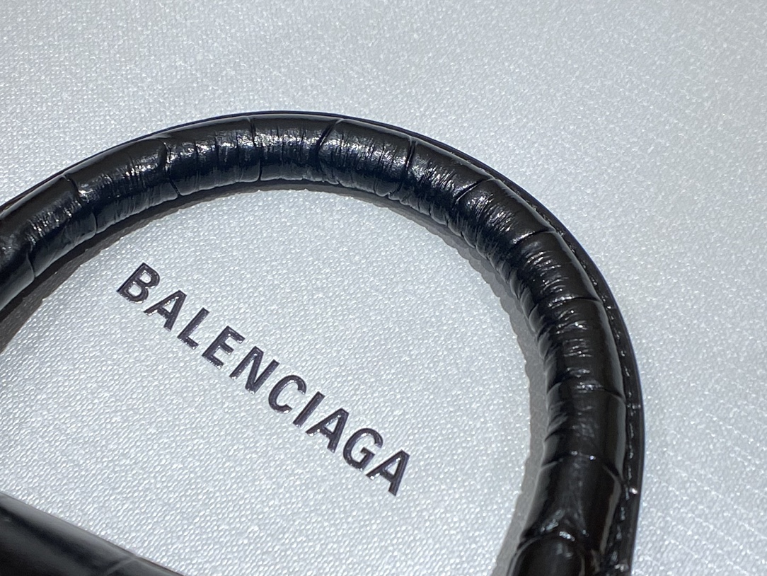 Balenciaga Hourglass XS 19CM BAG 鳄鱼纹沙漏包 592833黑色/银扣