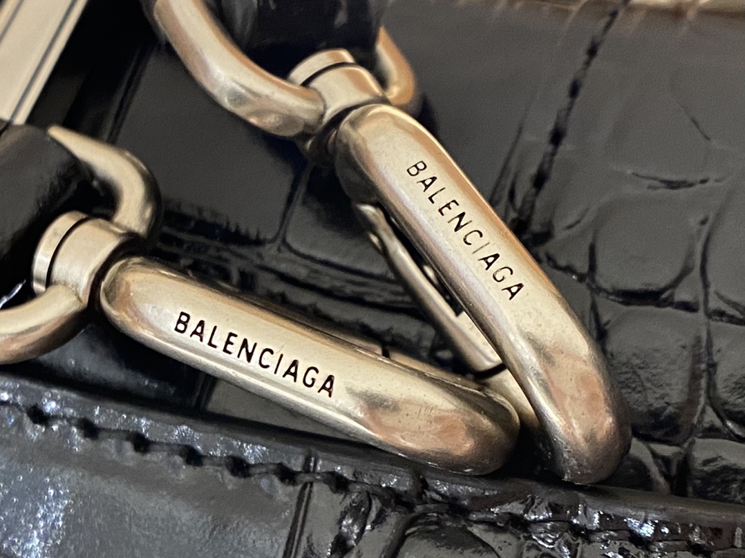 Balenciaga Hourglass XS 19CM BAG 鳄鱼纹沙漏包 592833黑色/银扣