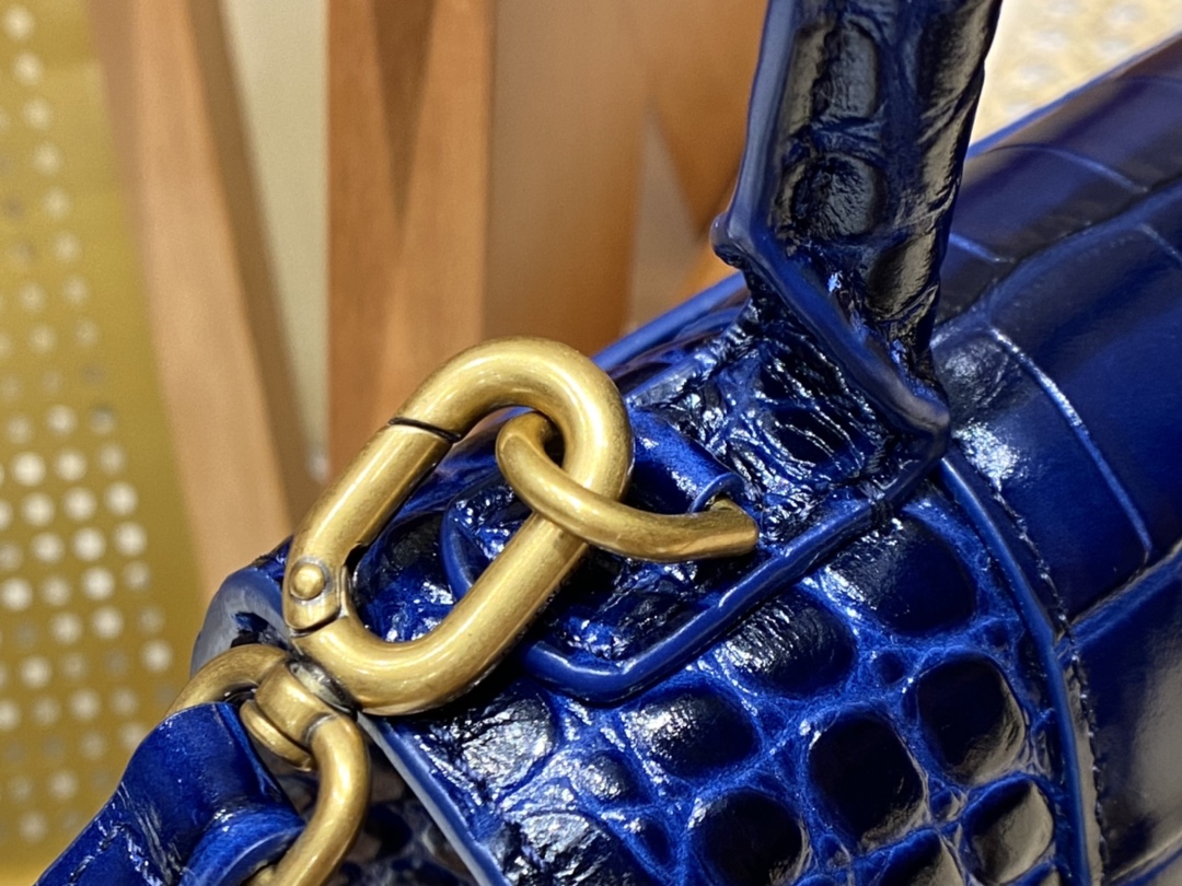 Balenciaga Hourglass XS 19CM BAG 鳄鱼纹沙漏包 592833蓝色/金扣
