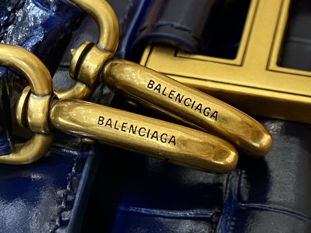 Balenciaga Hourglass XS 19CM BAG 鳄鱼纹沙漏包 592833蓝色/金扣
