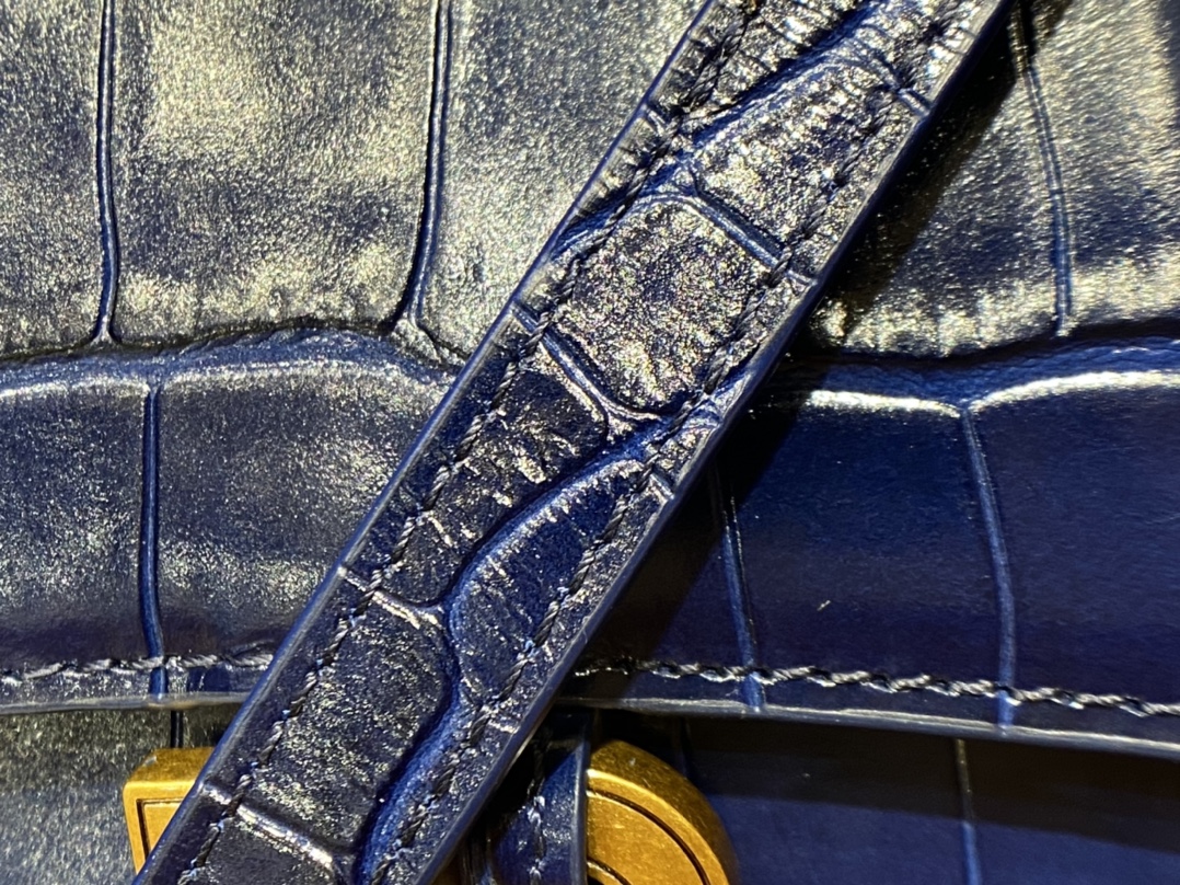 Balenciaga Hourglass XS 19CM BAG 鳄鱼纹沙漏包 592833蓝色/金扣