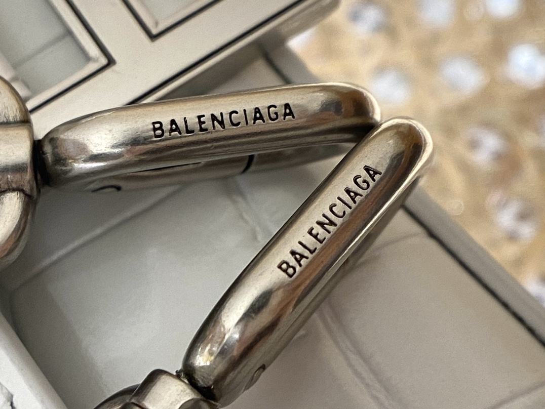 Balenciaga Hourglass XS 19CM BAG 鳄鱼纹沙漏包 592833白色/银扣