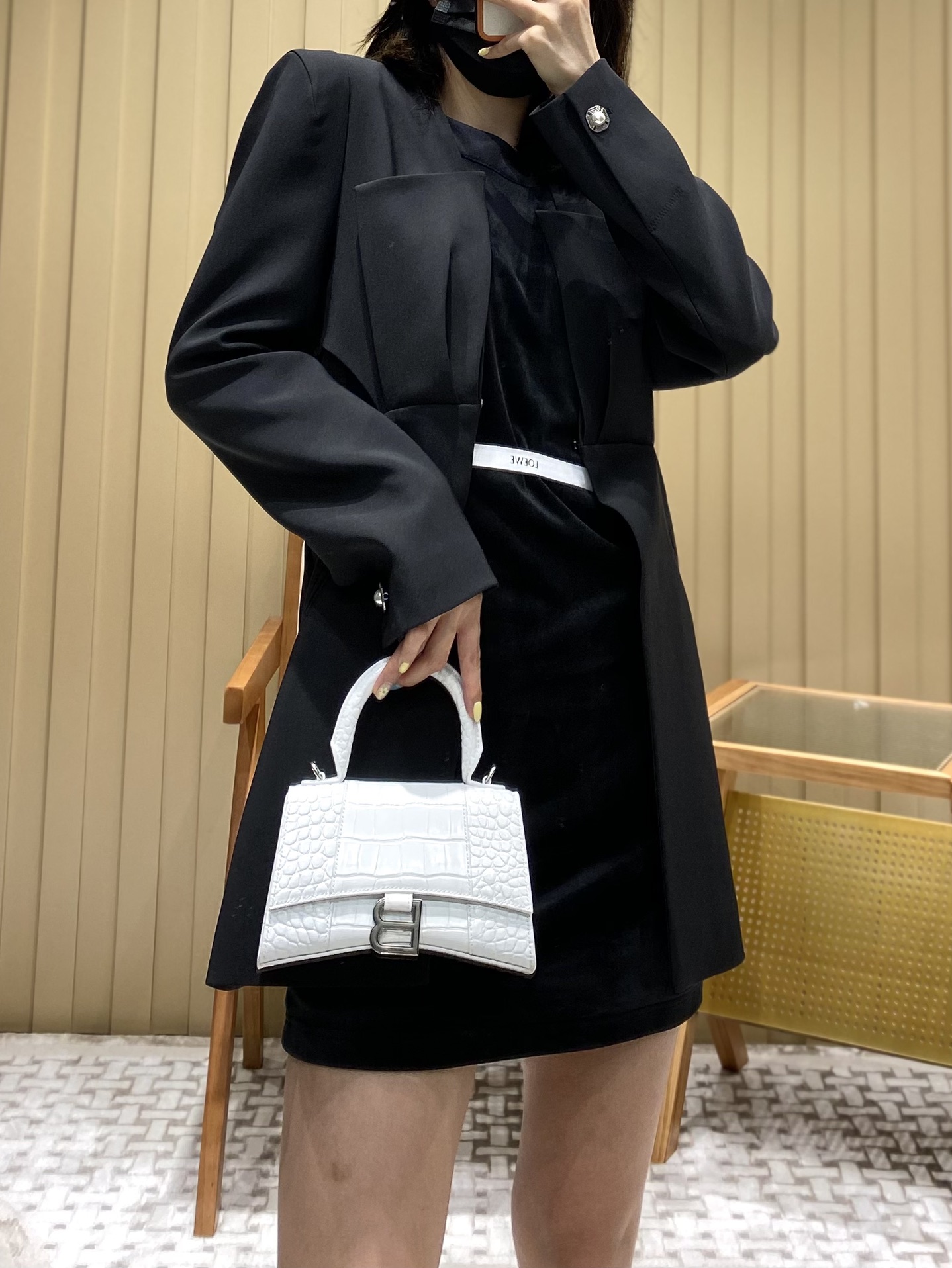Balenciaga Hourglass XS 19CM BAG 鳄鱼纹沙漏包 592833白色/银扣