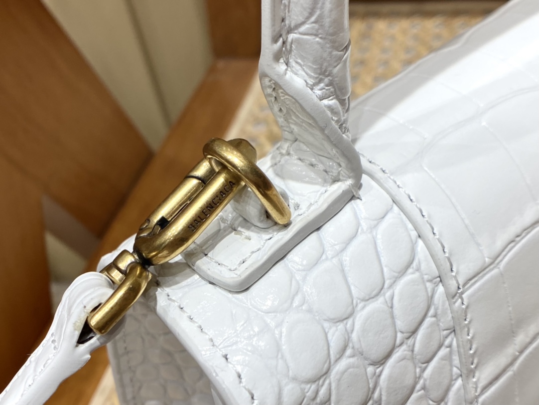 Balenciaga Hourglass XS 19CM BAG 鳄鱼纹沙漏包 592833白色/金扣