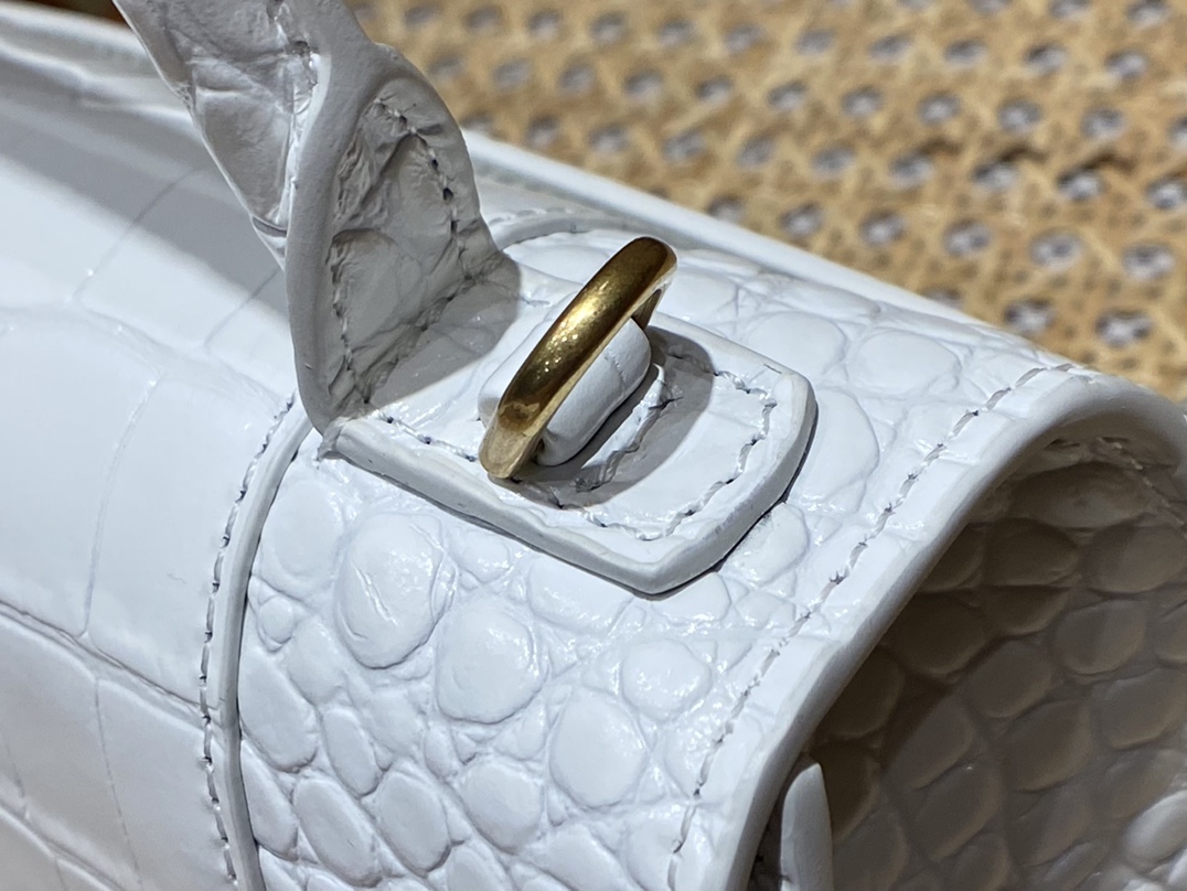 Balenciaga Hourglass XS 19CM BAG 鳄鱼纹沙漏包 592833白色/金扣