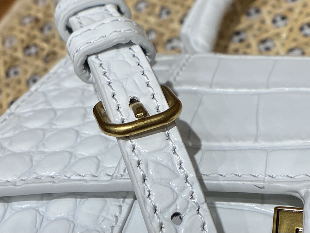 Balenciaga Hourglass XS 19CM BAG 鳄鱼纹沙漏包 592833白色/金扣