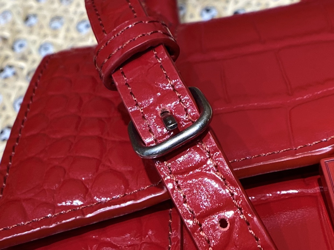 Balenciaga Hourglass XS 19CM BAG 鳄鱼纹沙漏包 592833红色/红扣