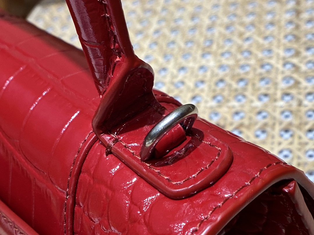 Balenciaga Hourglass XS 19CM BAG 鳄鱼纹沙漏包 592833红色/红扣