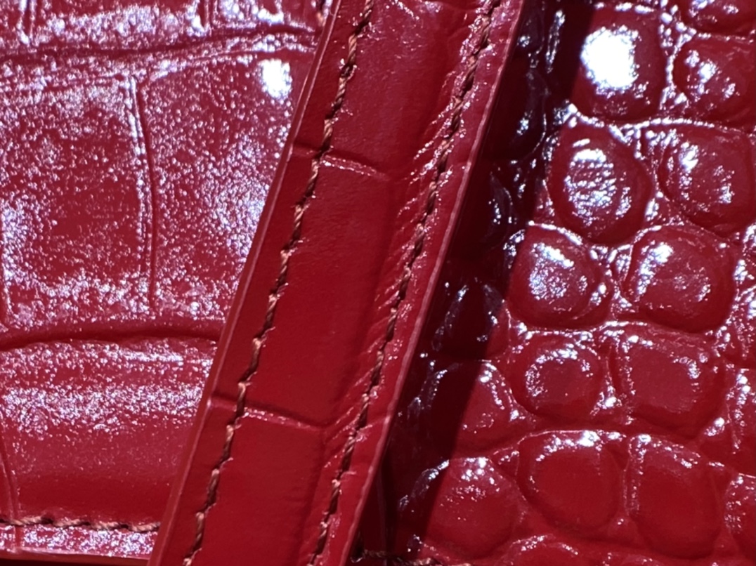 Balenciaga Hourglass XS 19CM BAG 鳄鱼纹沙漏包 592833红色/红扣