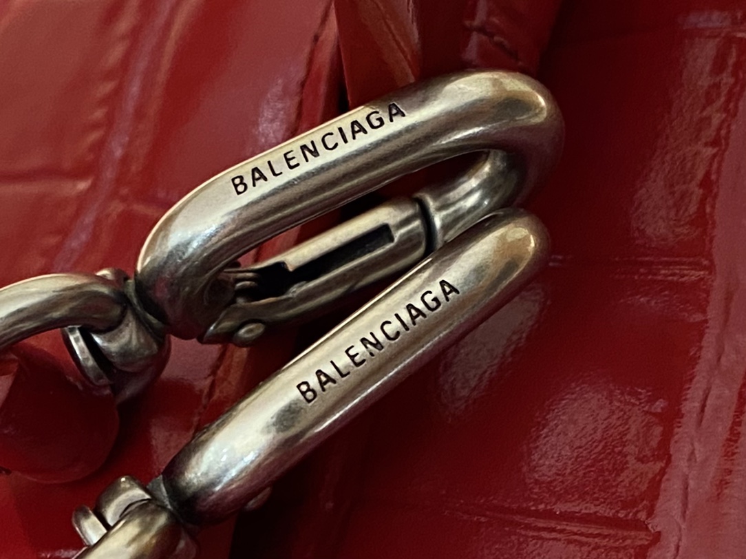 Balenciaga Hourglass XS 19CM BAG 鳄鱼纹沙漏包 592833红色/红扣