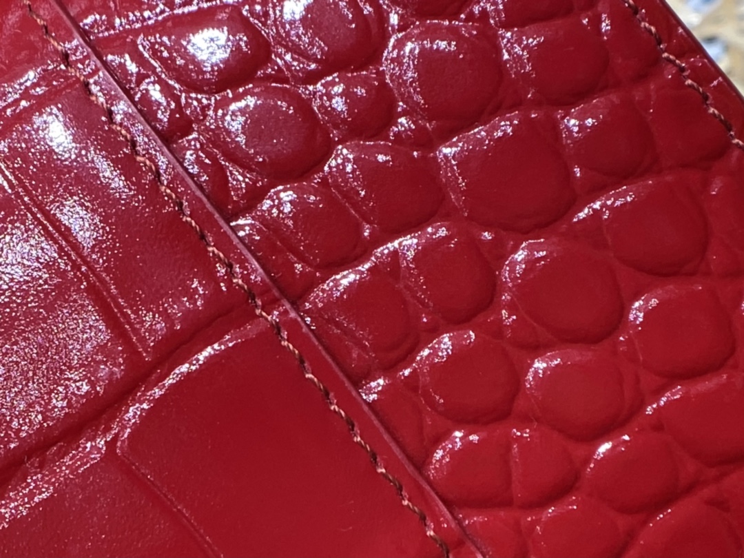 Balenciaga Hourglass XS 19CM BAG 鳄鱼纹沙漏包 592833红色/红扣