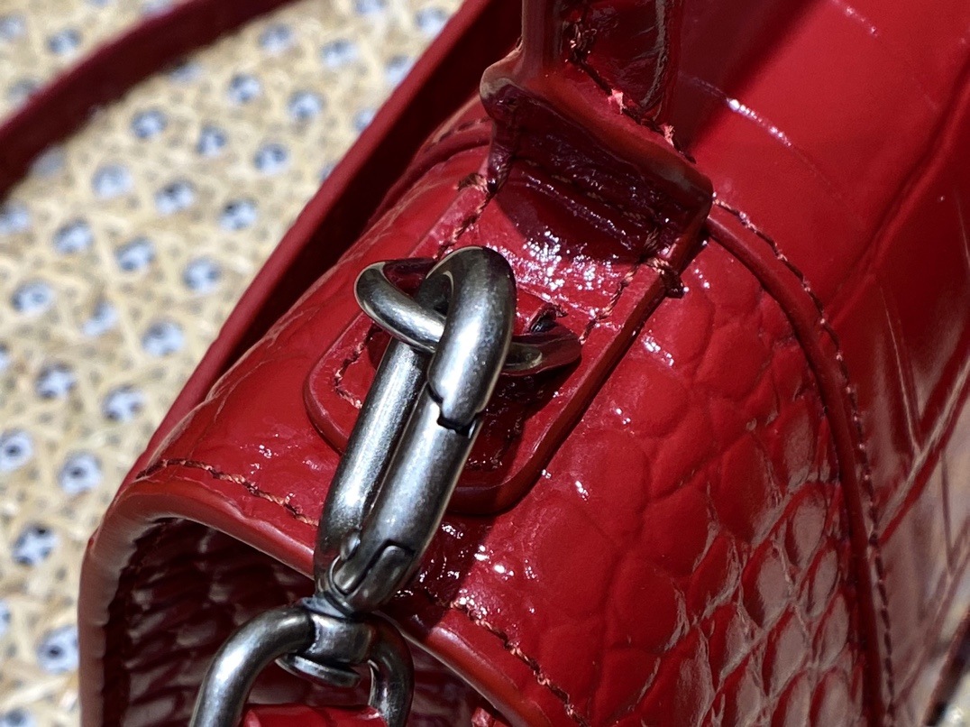 Balenciaga Hourglass XS 19CM BAG 鳄鱼纹沙漏包 592833红色/红扣