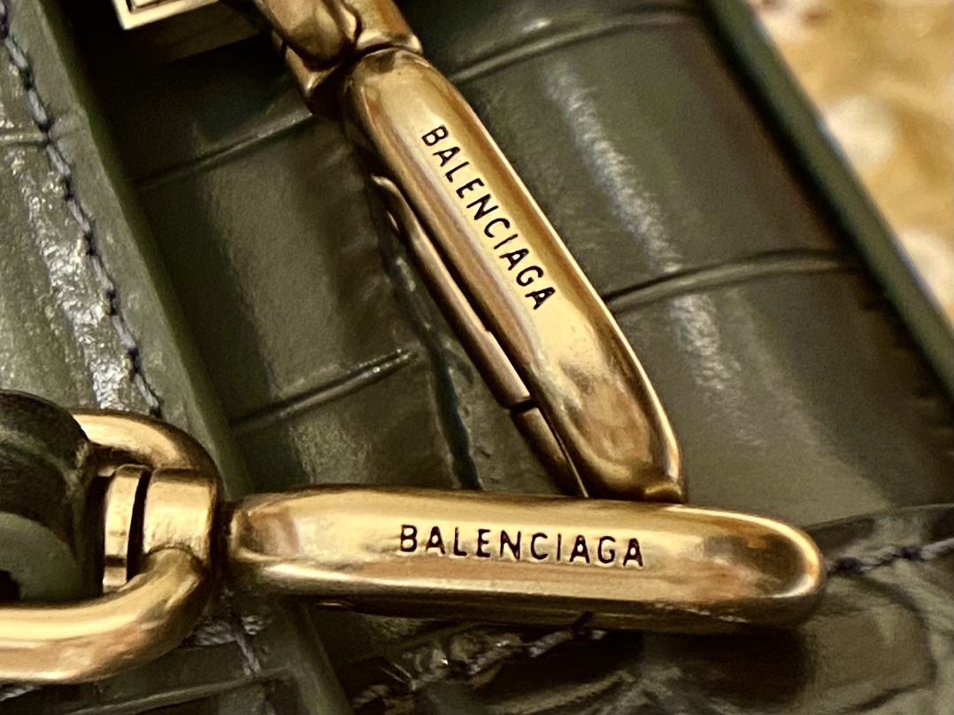 Balenciaga Hourglass XS 19CM BAG 鳄鱼纹沙漏包 592833灰蓝/银扣