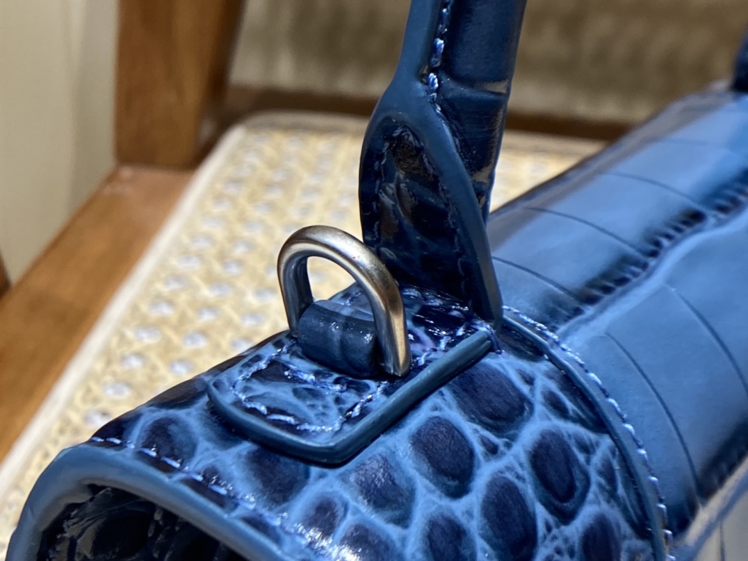 Balenciaga Hourglass XS 19CM BAG 鳄鱼纹沙漏包 592833灰蓝/银扣