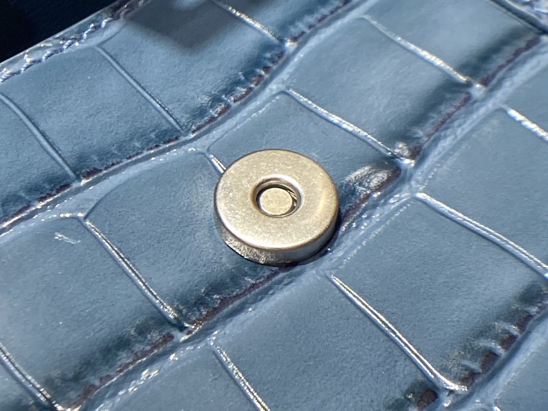 Balenciaga Hourglass XS 19CM BAG 鳄鱼纹沙漏包 592833灰蓝/银扣