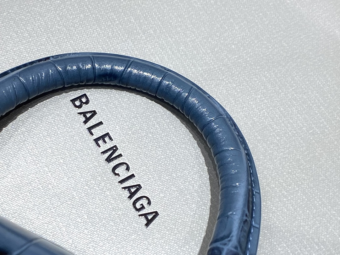 Balenciaga Hourglass XS 19CM BAG 鳄鱼纹沙漏包 592833灰蓝/银扣