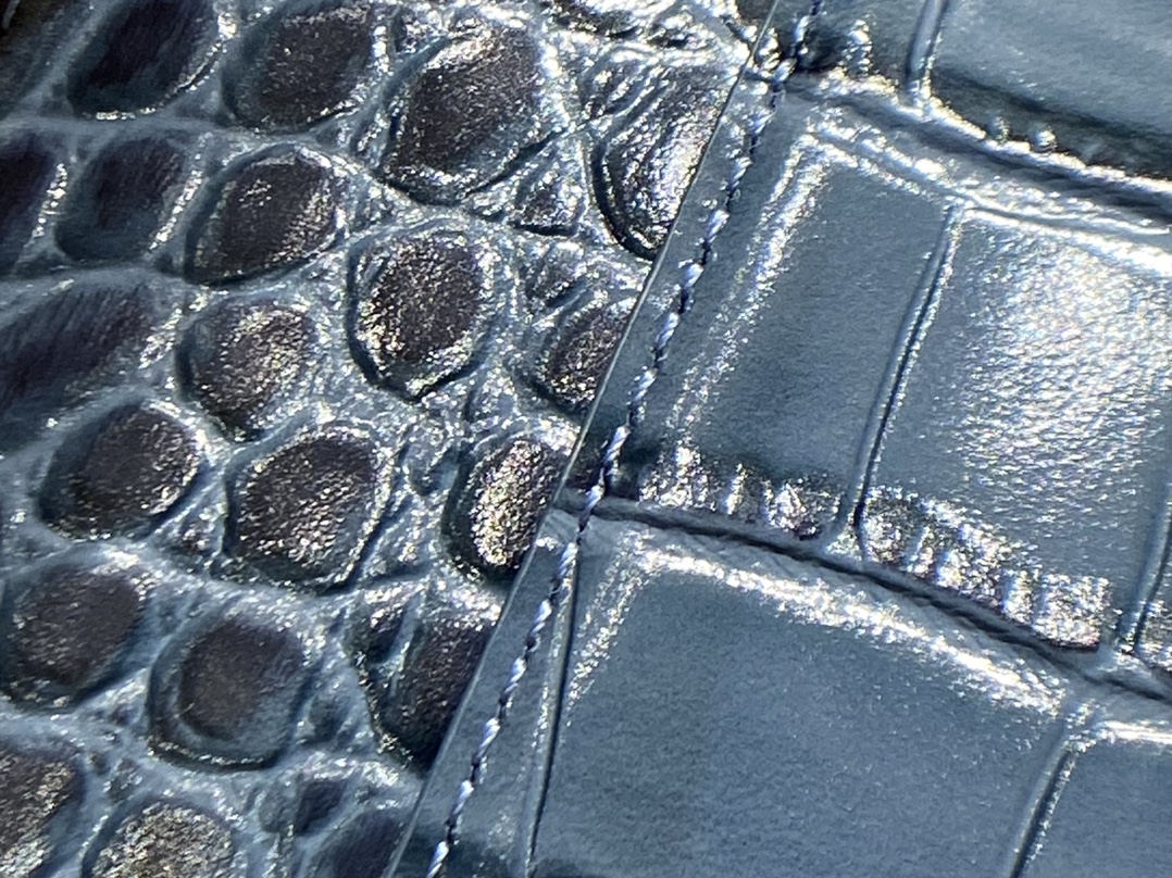 Balenciaga Hourglass XS 19CM BAG 鳄鱼纹沙漏包 592833灰蓝/银扣