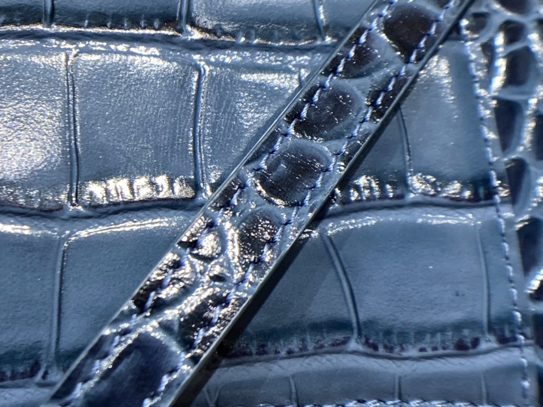 Balenciaga Hourglass XS 19CM BAG 鳄鱼纹沙漏包 592833灰蓝/银扣