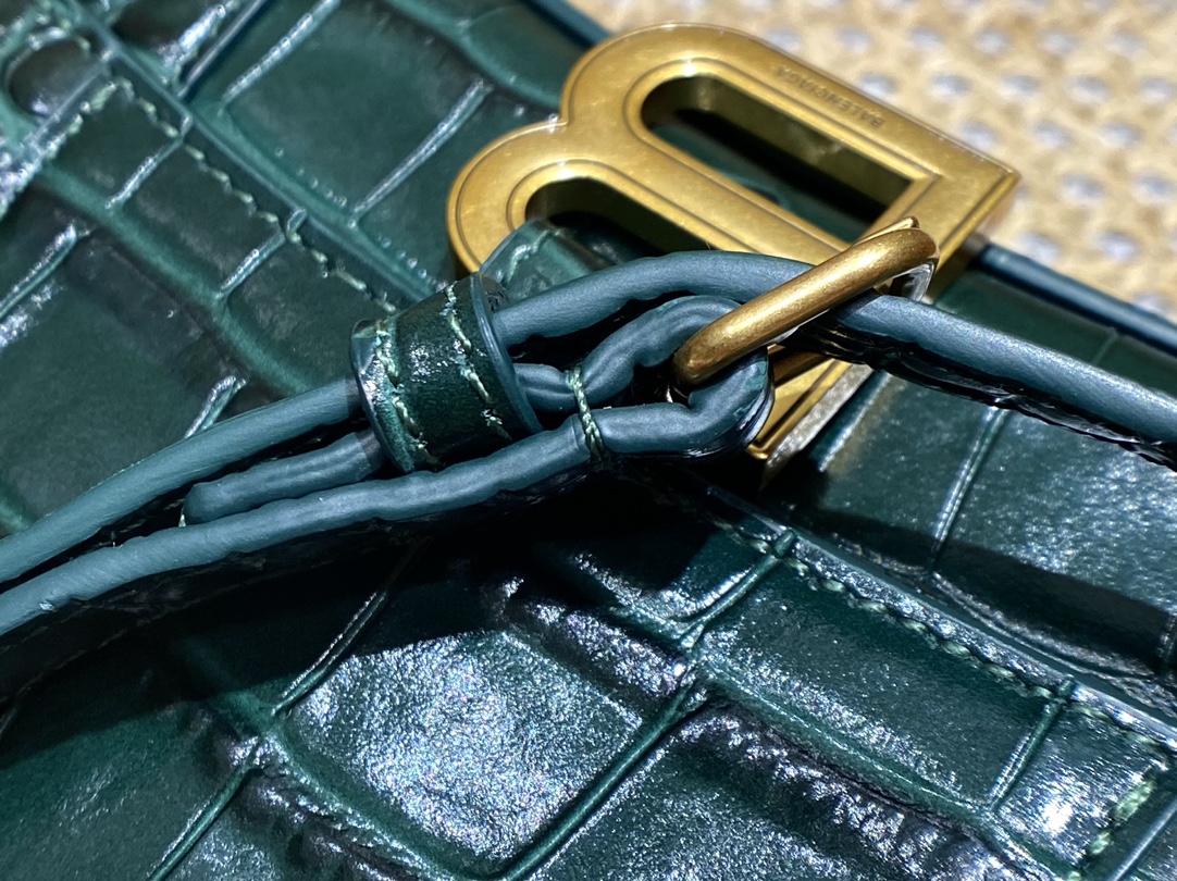 Balenciaga Hourglass XS 19CM BAG 鳄鱼纹沙漏包 592833墨绿/金扣