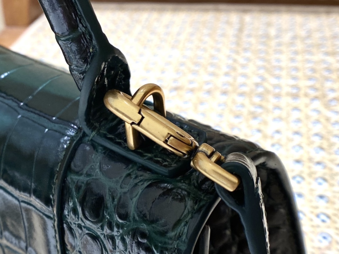 Balenciaga Hourglass XS 19CM BAG 鳄鱼纹沙漏包 592833墨绿/金扣