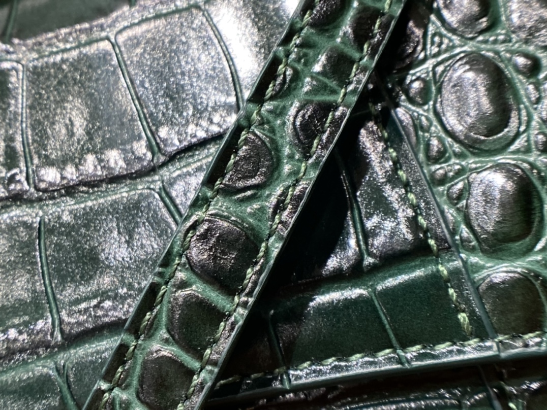 Balenciaga Hourglass XS 19CM BAG 鳄鱼纹沙漏包 592833墨绿/金扣