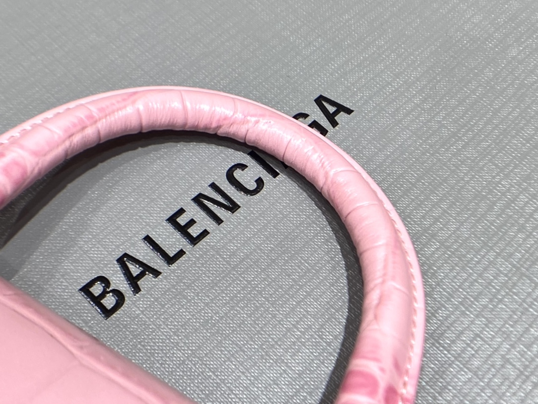 Balenciaga Hourglass XS 19CM BAG 鳄鱼纹沙漏包 592833樱花粉/银扣