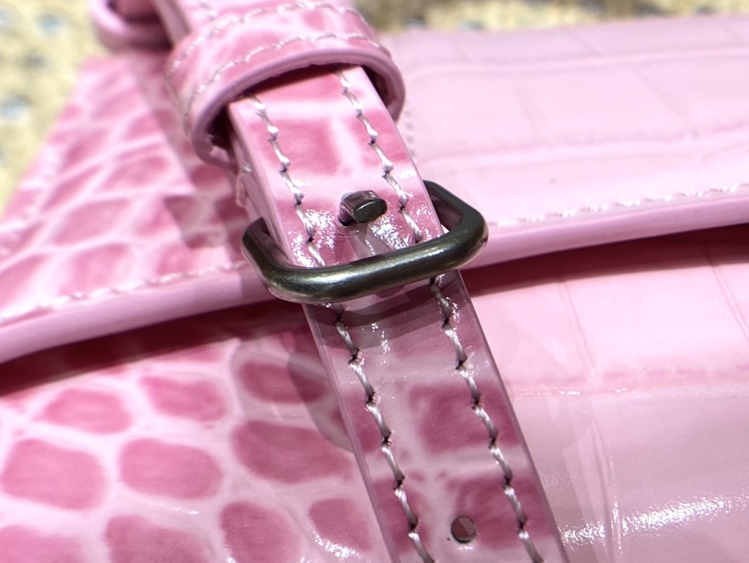 Balenciaga Hourglass XS 19CM BAG 鳄鱼纹沙漏包 592833樱花粉/银扣