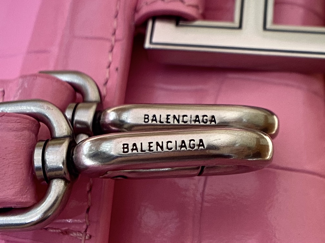 Balenciaga Hourglass XS 19CM BAG 鳄鱼纹沙漏包 592833粉色/银扣