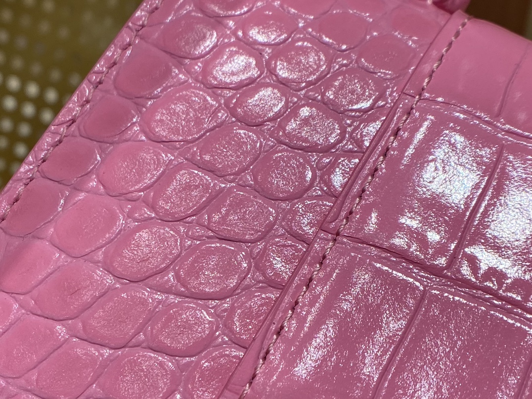 Balenciaga Hourglass XS 19CM BAG 鳄鱼纹沙漏包 592833粉色/银扣