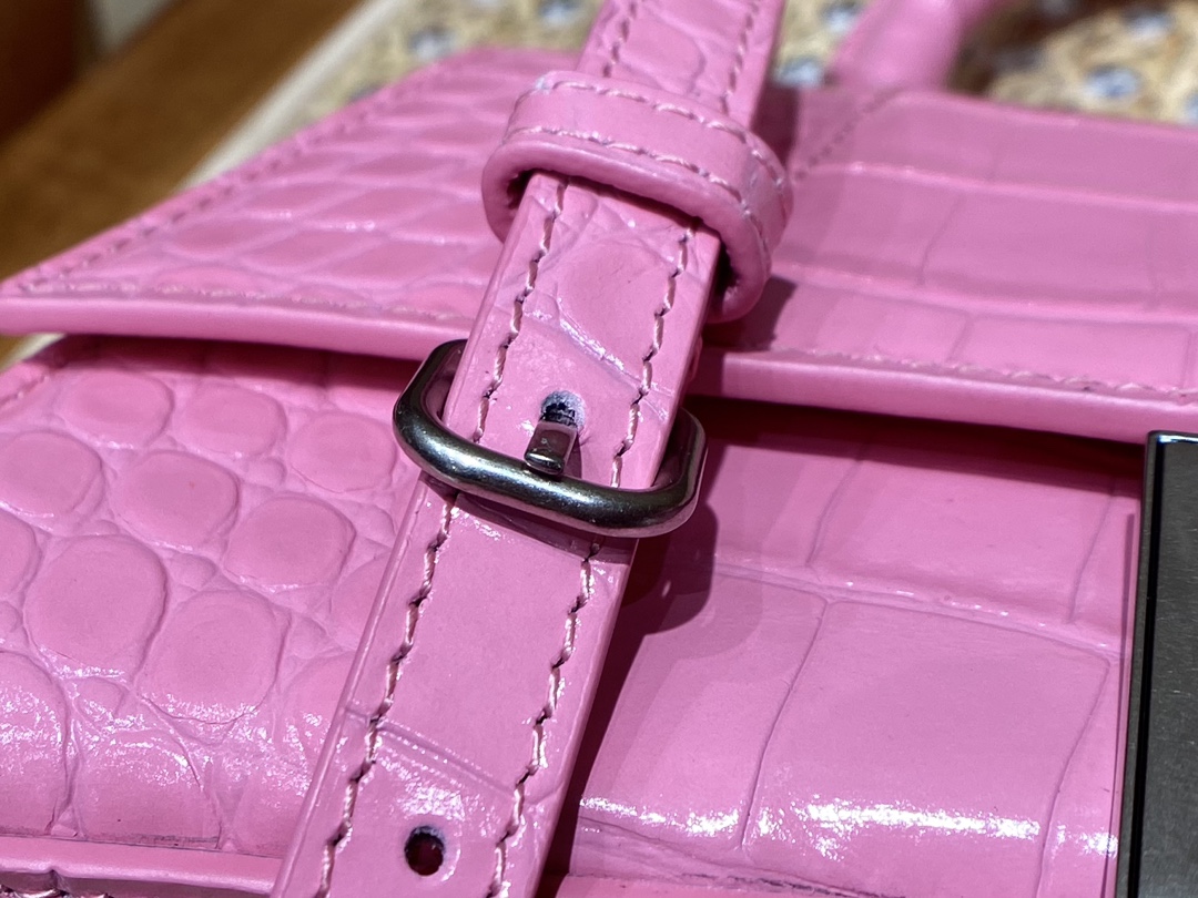 Balenciaga Hourglass XS 19CM BAG 鳄鱼纹沙漏包 592833粉色/银扣