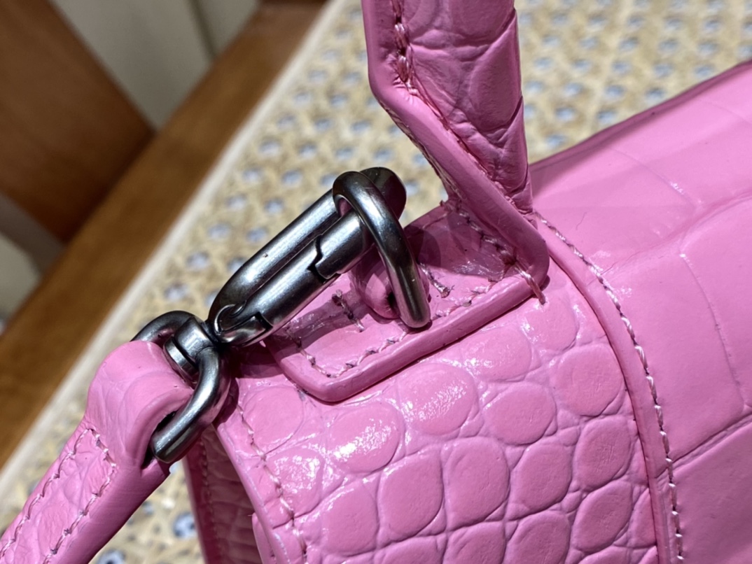 Balenciaga Hourglass XS 19CM BAG 鳄鱼纹沙漏包 592833粉色/银扣
