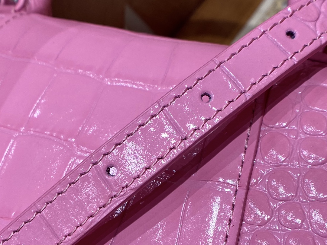 Balenciaga Hourglass XS 19CM BAG 鳄鱼纹沙漏包 592833粉色/银扣