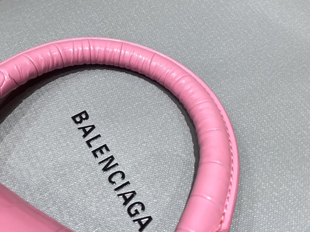 Balenciaga Hourglass XS 19CM BAG 鳄鱼纹沙漏包 592833粉色/银扣